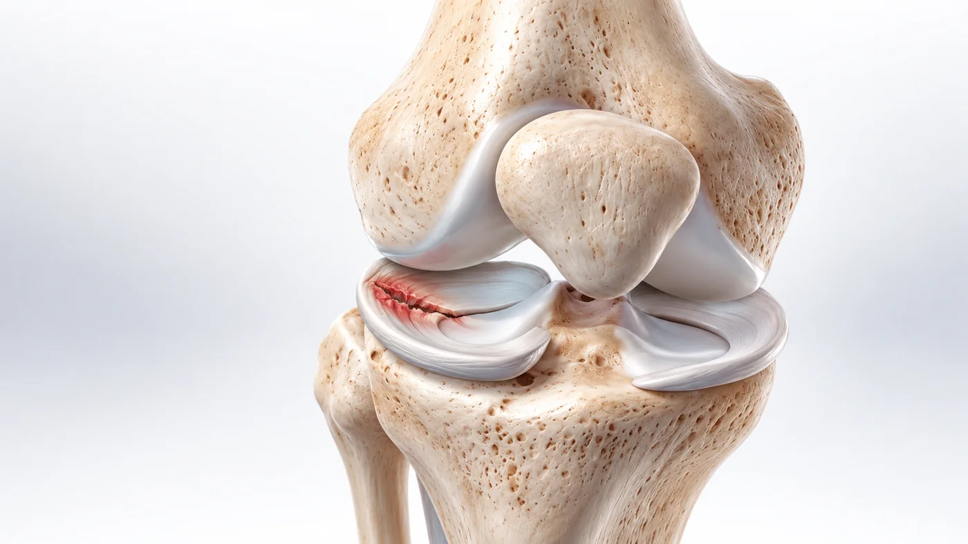 Ilustração anatômica de uma lesão do menisco do joelho