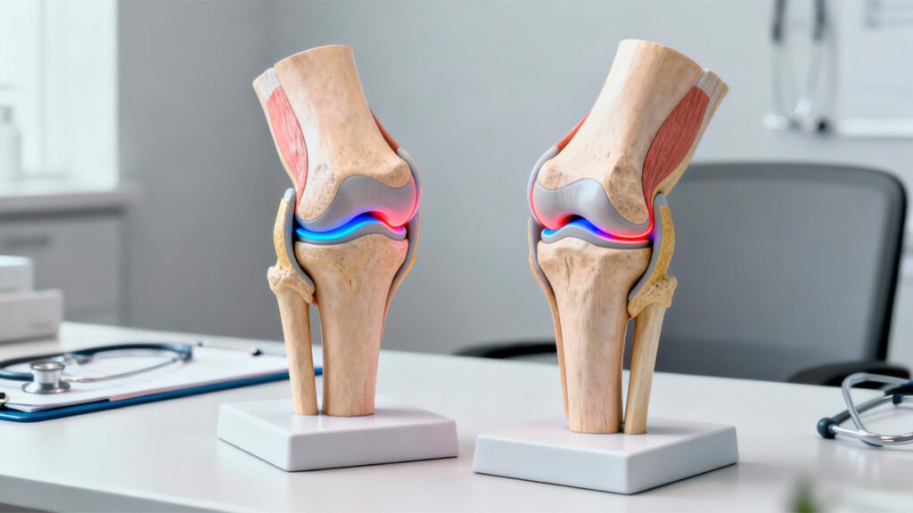 Comparação entre menisco medial (lado interno do joelho) e menisco lateral (lado externo do joelho)